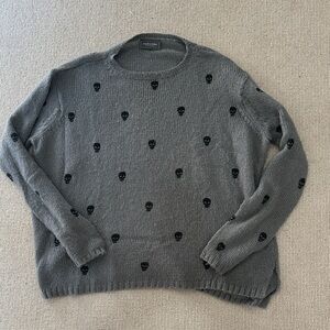 Wooden Ships Charcoal Skull Motif Sweater medium large